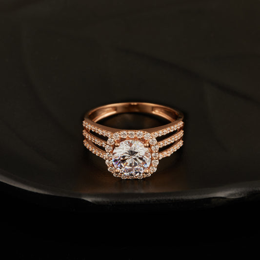 18k Rose Gold Labgrown Diamond Halo with Side Diamond Ring.